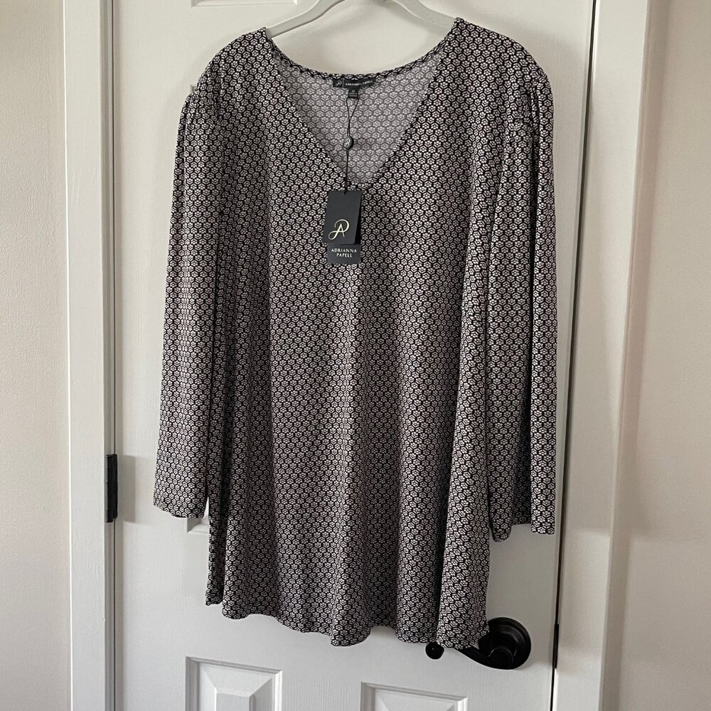 Adrianna Papell Womens Plus Black Floral Print Blouse Size 3X New with Tags